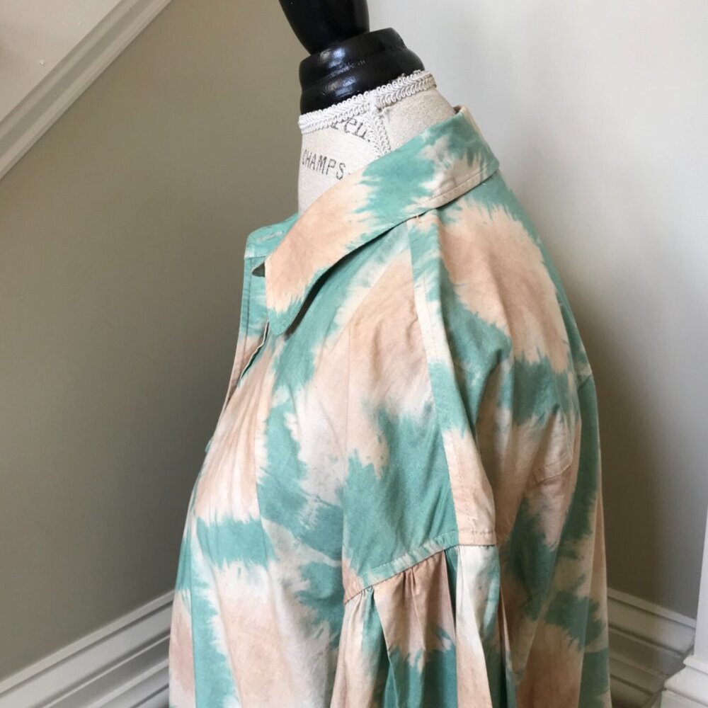 Ulla Johnson Alejandra Shirt Shift Dress Womens 6 Teal Green Tan Long Sleeve - Picture 9 of 12